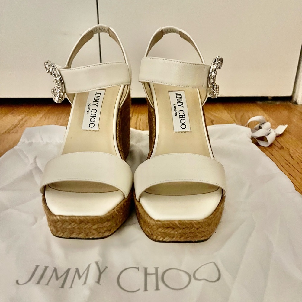 Jimmy Choo Latte Mirabelle Leather Wedge 110; Size 37 (US 7) - New w/ Dustbag